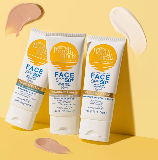 Bondi Sands Face SPF 50+ sunscreen tubes